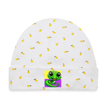 Gecko - Baby Premium Organic Mütze - Weiß/Zitronengelb - Vorne