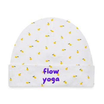 Flow Yoga Handlettering Purpur - Baby Premium Organic Mütze - Weiß/Zitronengelb - Vorne