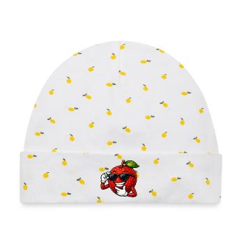 Coole Litchi Cartoon Sommerdesign Obst Frucht - Baby Premium Organic Mütze - Weiß/Zitronengelb - Vorne