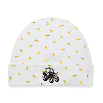 Landwirtschaftlicher Traktor - Baby Premium Organic Mütze - Weiß/Zitronengelb - Vorne