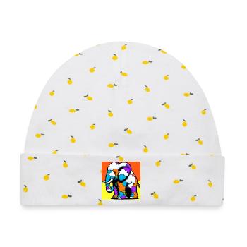Elefant mit Wolke und Wolken - Baby Premium Organic Mütze - Weiß/Zitronengelb - Vorne