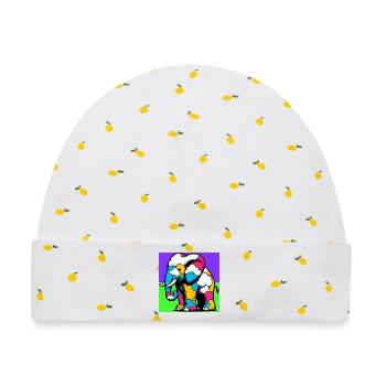 Elefant mit Wolke und Wolken - Baby Premium Organic Mütze - Weiß/Zitronengelb - Vorne