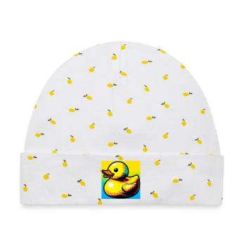 Ente Ente Ente Ente Ente - Baby Premium Organic Mütze - Weiß/Zitronengelb - Vorne