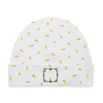 Pfauenfeder Rahmen Ornament Boho Design - Baby Premium Organic Mütze - Weiß/Zitronengelb - Vorne