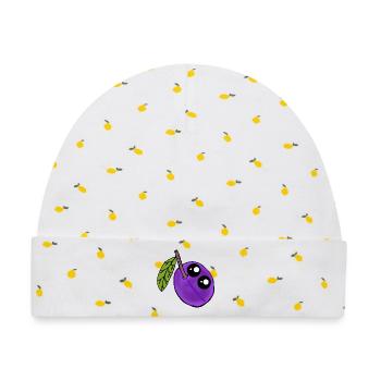 Pflaume Kawaii Pflaumen Obst Frucht - Baby Premium Organic Mütze - Weiß/Zitronengelb - Vorne