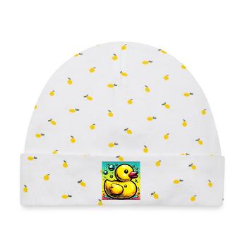 Ente Ente Ente Ente Ente - Baby Premium Organic Mütze - Weiß/Zitronengelb - Vorne