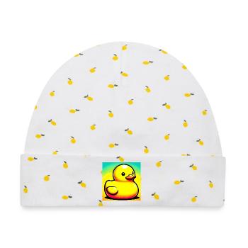 Ente Ente Ente Ente Ente - Baby Premium Organic Mütze - Weiß/Zitronengelb - Vorne