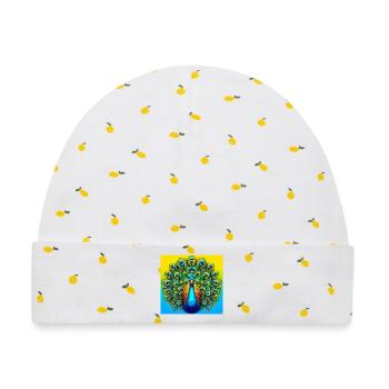 Pfau - Baby Premium Organic Mütze - Weiß/Zitronengelb - Vorne