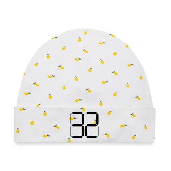 NUMMER 32 Zweiunddreißig Geschenk Digital - Baby Premium Organic Mütze - Weiß/Zitronengelb - Vorne