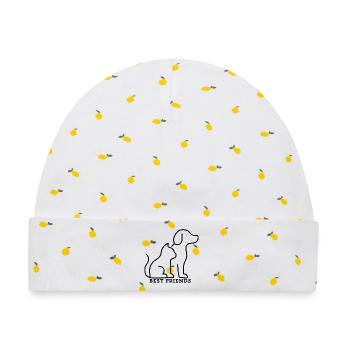 BEST FRIENDS – Katze & Hund Liebe - Baby Premium Organic Mütze - Weiß/Zitronengelb - Vorne