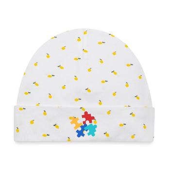 Bunte Puzzleteile Collage - Baby Premium Organic Mütze - Weiß/Zitronengelb - Vorne