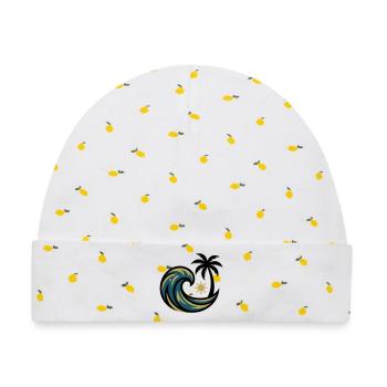 Welle Palme Surfen Strandurlaub Beachclub - Baby Premium Organic Mütze - Weiß/Zitronengelb - Vorne
