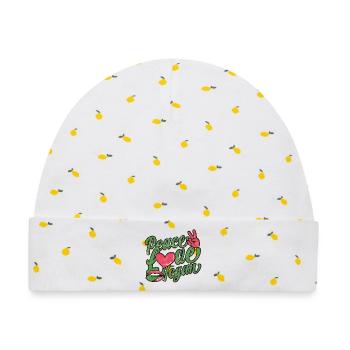 Peace Love veganes Retro-Skript - Baby Premium Organic Mütze - Weiß/Zitronengelb - Vorne