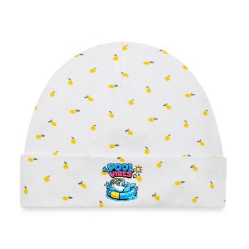 Pool Vibes: Bunter Badetier im Schwimmring - Baby Premium Organic Mütze - Weiß/Zitronengelb - Vorne