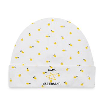 Mama SUPERSTAR - Baby Premium Organic Mütze - Weiß/Zitronengelb - Vorne
