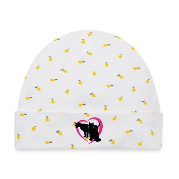 Schwarze Katzensilhouetten im Pink Heart-Logo - Baby Premium Organic Mütze - Weiß/Zitronengelb - Vorne