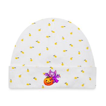 Fledermaus- und Kürbis-Halloween-Zauber - Baby Premium Organic Mütze - Weiß/Zitronengelb - Vorne