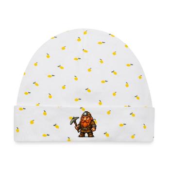 Pixel Zwerg mit Spitzhacke - Baby Premium Organic Mütze - Weiß/Zitronengelb - Vorne