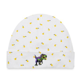Dinosaurier - Baby Premium Organic Mütze - Weiß/Zitronengelb - Vorne