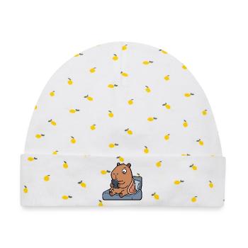 Müde, süße Capybara spielt vor dem Schlafengehen am Handy - Baby Premium Organic Mütze - Weiß/Zitronengelb - Vorne
