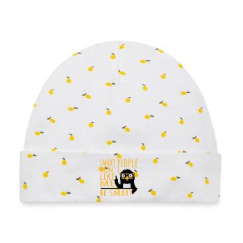 And Yet Despite the Look Still Talking Spruch Logo - Baby Premium Organic Mütze - Weiß/Zitronengelb - Vorne