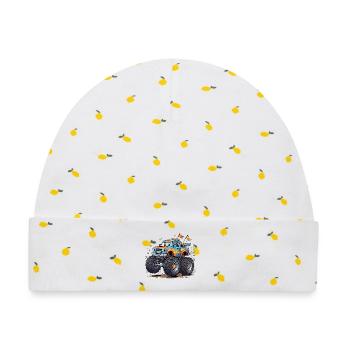 Flammen-Monstertruck Cruiser - Baby Premium Organic Mütze - Weiß/Zitronengelb - Vorne