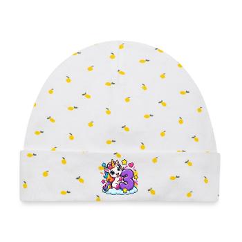 Einhorn auf Wolke Drei - Baby Premium Organic Mütze - Weiß/Zitronengelb - Vorne