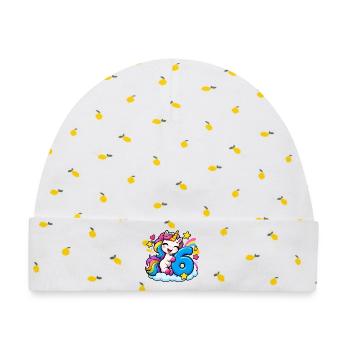Regenbogen Unicorn Geburtstag 6 - Baby Premium Organic Mütze - Weiß/Zitronengelb - Vorne