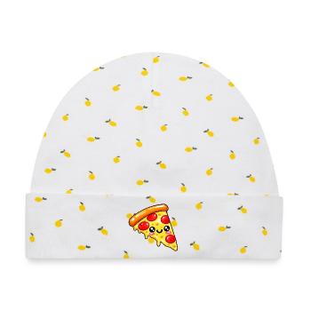 Kawaii Pizza Slice Cartoon - Baby Premium Organic Mütze - Weiß/Zitronengelb - Vorne