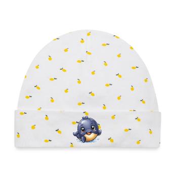 Kuschelbaby Wal im Wasserspiel - Baby Premium Organic Mütze - Weiß/Zitronengelb - Vorne