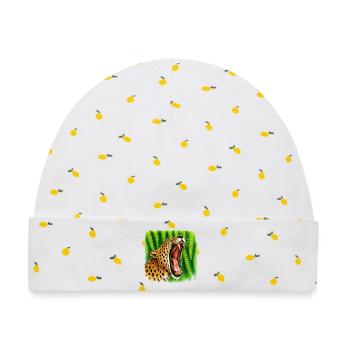 Leopard im Dschungel im Farbenspiel - Baby Premium Organic Mütze - Weiß/Zitronengelb - Vorne