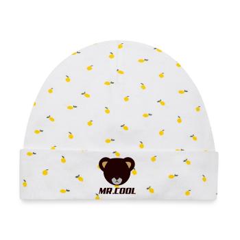 Bärenkopf Logo MR Lodol - Baby Premium Organic Mütze - Weiß/Zitronengelb - Vorne