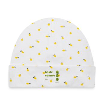 hoch wie 3 Äpfel - Baby Premium Organic Mütze - Weiß/Zitronengelb - Vorne