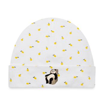 Panda auf dem Sessel - Baby Premium Organic Mütze - Weiß/Zitronengelb - Vorne