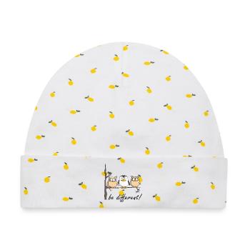 Eule und Pinguin - Baby Premium Organic Mütze - Weiß/Zitronengelb - Vorne