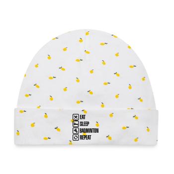 Eat Sleep Badminton Repeat - Baby Premium Organic Mütze - Weiß/Zitronengelb - Vorne