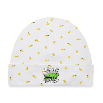 Männer aus Stahl, Auto aus Pappe ,  601 - Baby Premium Organic Mütze - Weiß/Zitronengelb - Vorne