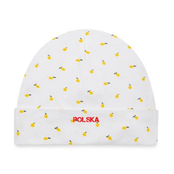 POLSKA Schriftzug - Baby Premium Organic Mütze - Weiß/Zitronengelb - Vorne