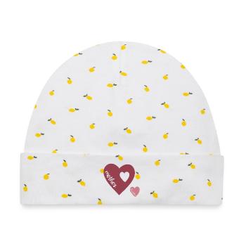 Mutterherz Doppelherz Liebesdesign - Baby Premium Organic Mütze - Weiß/Zitronengelb - Vorne