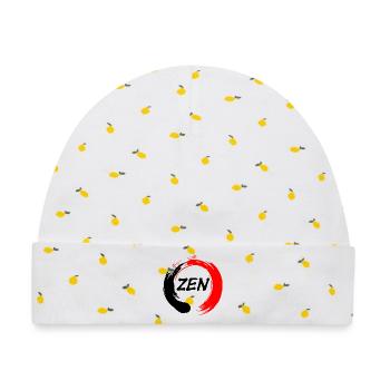 Zen geschrieben in enso zen Kreis rot und schwarz - Baby Premium Organic Mütze - Weiß/Zitronengelb - Vorne