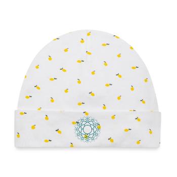 Kompliziertes Mandala Blumenmuster - Baby Premium Organic Mütze - Weiß/Zitronengelb - Vorne