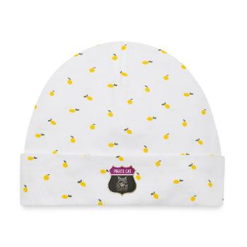 Katzen Piraten Wappen Design - Baby Premium Organic Mütze - Weiß/Zitronengelb - Vorne
