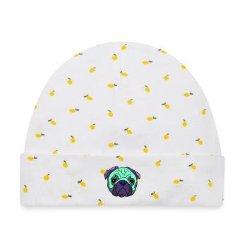 Mint Pug Kopf PopArt mobs  - Baby Premium Organic Mütze - Weiß/Zitronengelb - Vorne