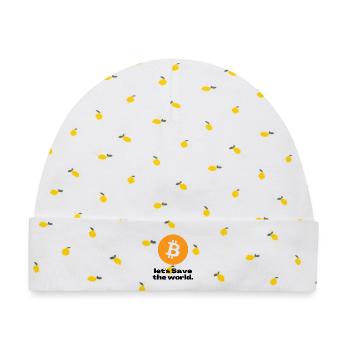 Bitcoin Emblem auf leuchtend orange Kreis - Baby Premium Organic Mütze - Weiß/Zitronengelb - Vorne