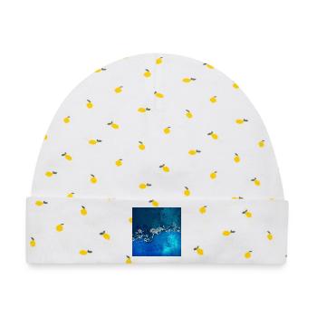 Elegantes Blumendesign - Baby Premium Organic Mütze - Weiß/Zitronengelb - Vorne