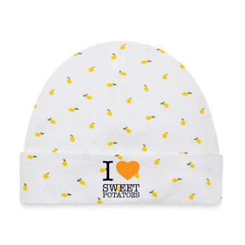 I LOVE SWEET POTATOES Süsskartoffel - Baby Premium Organic Mütze - Weiß/Zitronengelb - Vorne