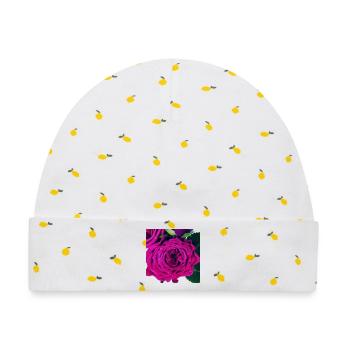 Detailreiche Rose in Beerenton - Baby Premium Organic Mütze - Weiß/Zitronengelb - Vorne