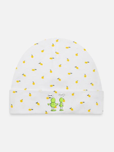 Quak und Magerquak Frosch I Quark Magerquark Fun - Baby Premium Organic Mütze - Weiß/Zitronengelb
