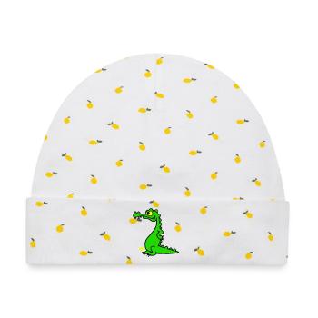 Smiling Crocodile, dreifarbiges Design - Baby Premium Organic Mütze - Weiß/Zitronengelb - Vorne