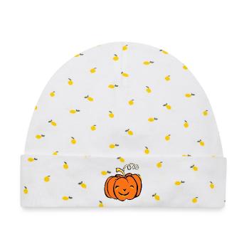 Kürbis Herbst Halloween Design Orange - Baby Premium Organic Mütze - Weiß/Zitronengelb - Vorne